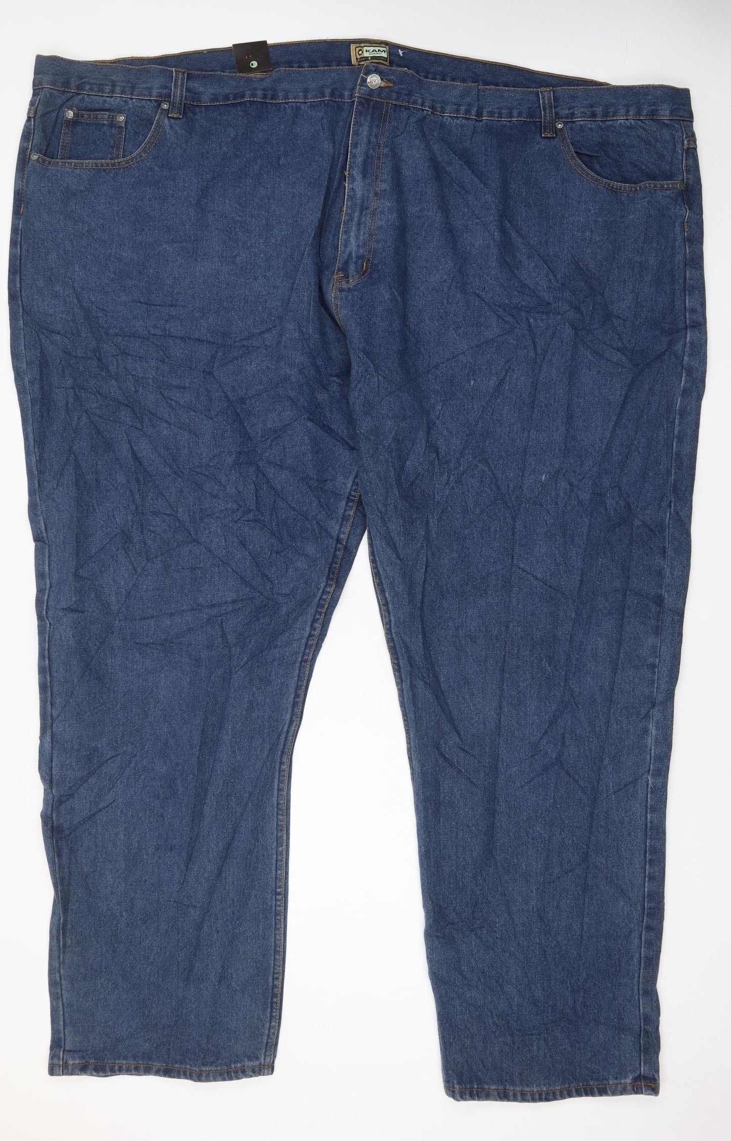 KAM Mens Blue Cotton Straight Jeans Size 62 in L35 in Regular Zip - 64 Waist