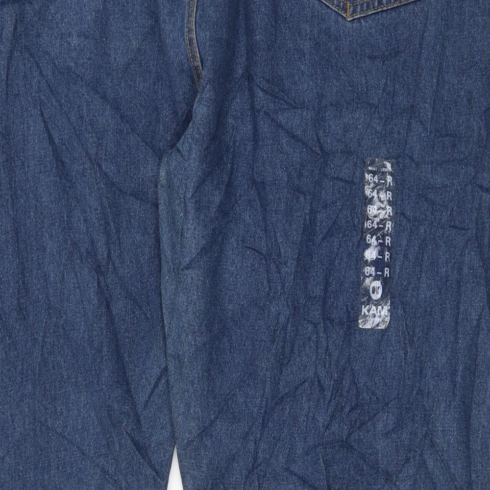KAM Mens Blue Cotton Straight Jeans Size 62 in L35 in Regular Zip - 64 Waist