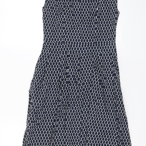 Apricot Womens Blue Geometric Cotton A-Line Size 8 V-Neck Zip - Pleated