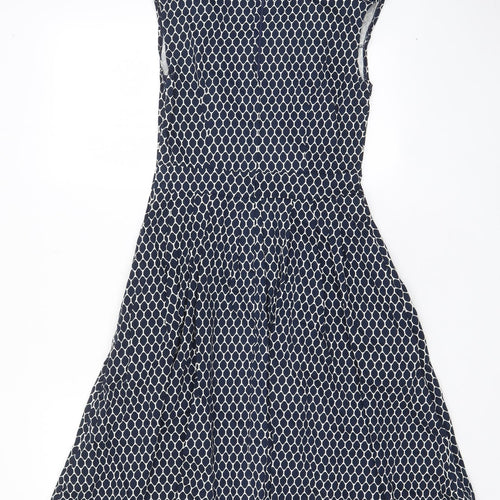 Apricot Womens Blue Geometric Cotton A-Line Size 8 V-Neck Zip - Pleated