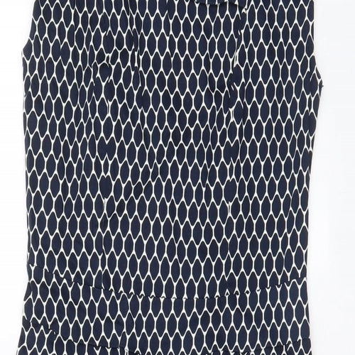 Apricot Womens Blue Geometric Cotton A-Line Size 8 V-Neck Zip - Pleated