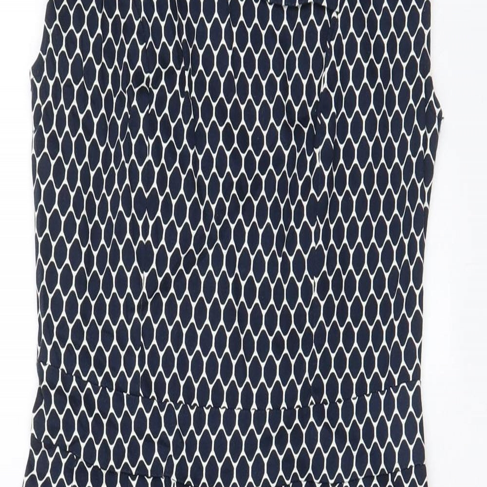 Apricot Womens Blue Geometric Cotton A-Line Size 8 V-Neck Zip - Pleated