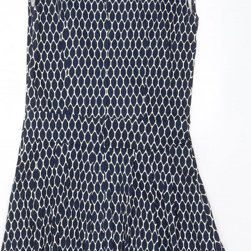 Apricot Womens Blue Geometric Cotton A-Line Size 8 V-Neck Zip - Pleated