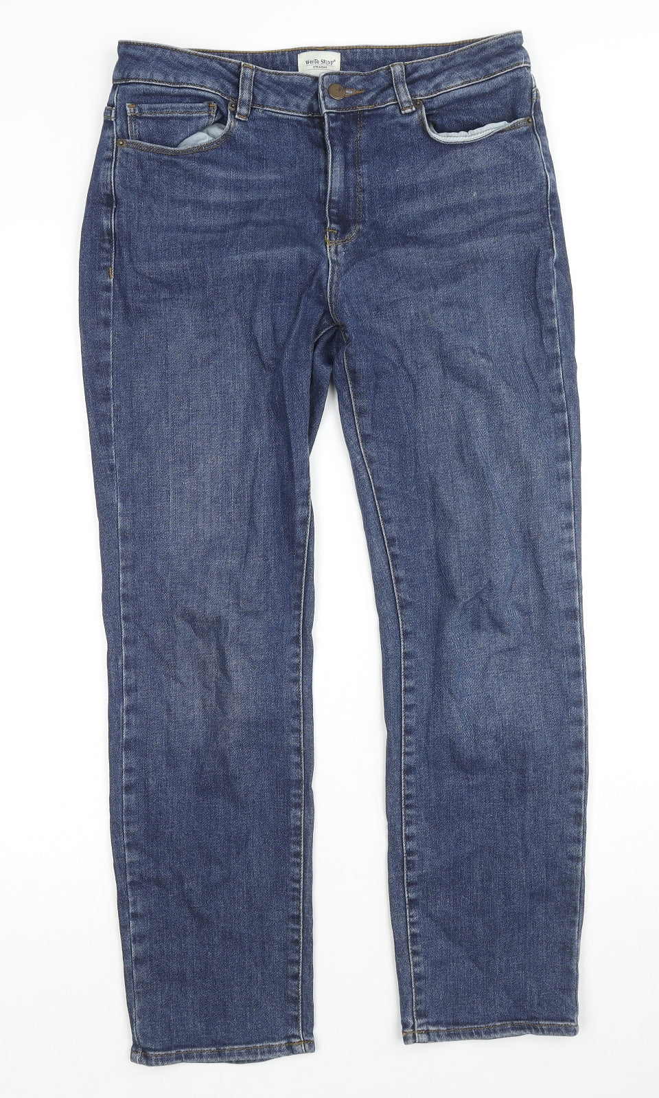 White Stuff Womens Blue Cotton Straight Jeans Size 12 L27 in Regular Zip