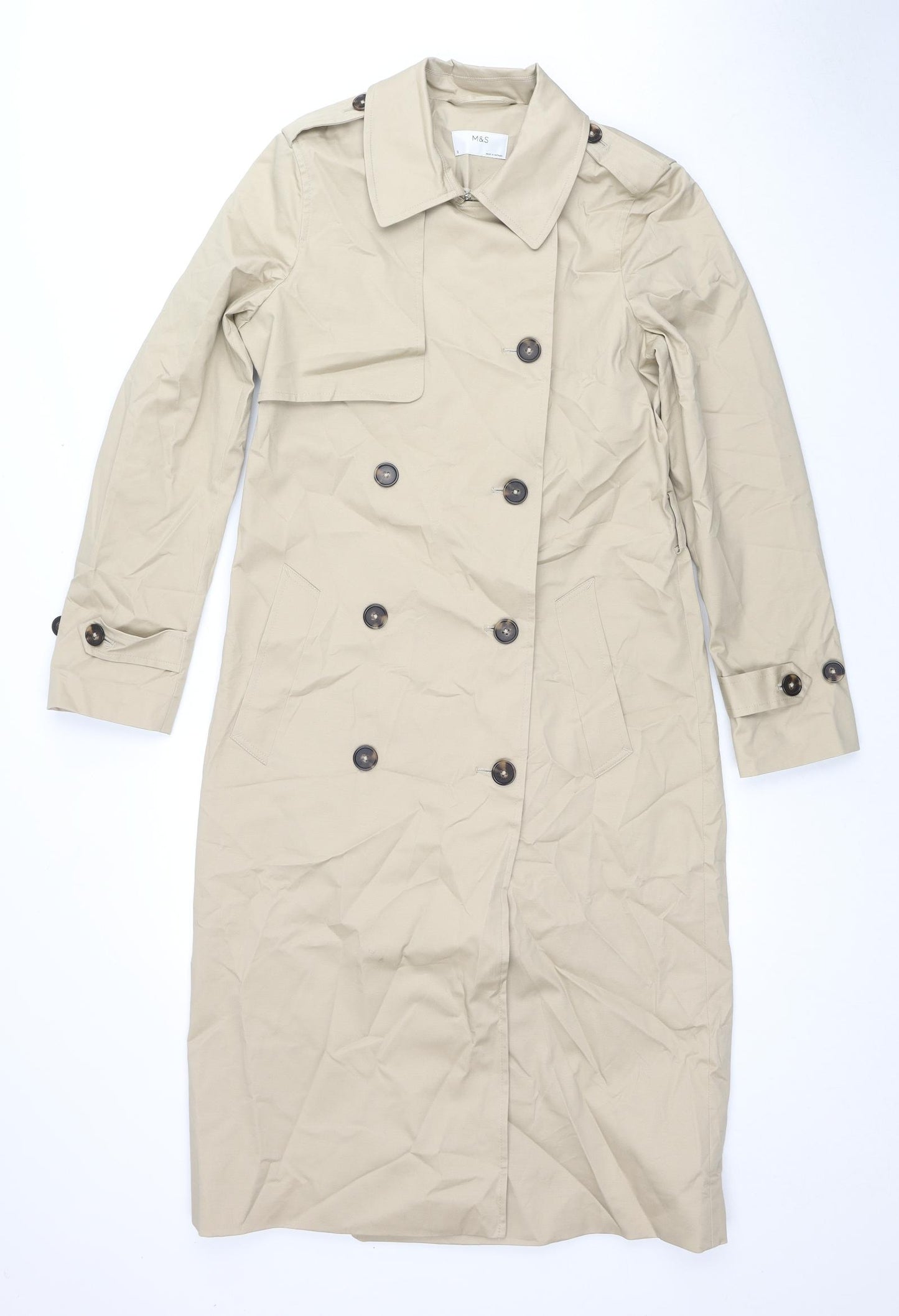 Marks and Spencer Womens Beige Trench Coat Coat Size 8 Button