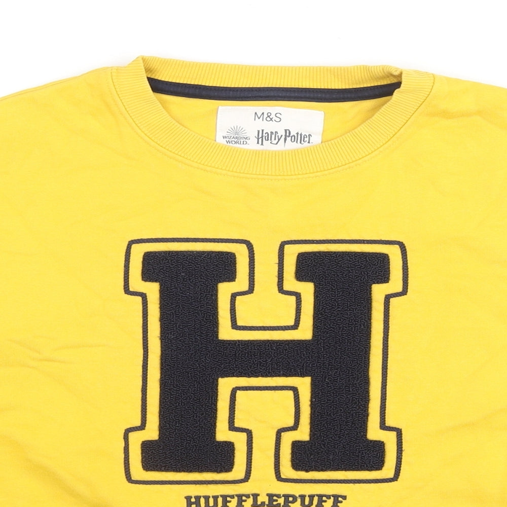Marks and Spencer Girls Yellow Cotton Pullover Hoodie Size 11-12 Years Pullover - Harry Potter Hufflepuff