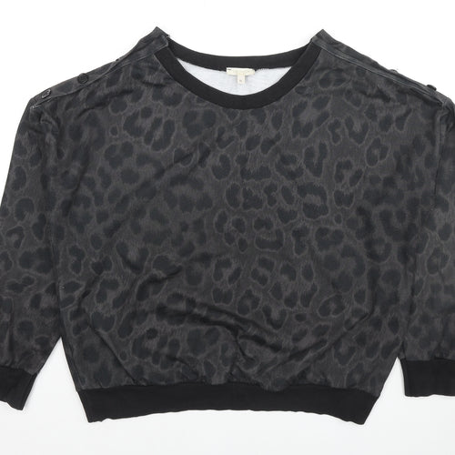 Euromoda Womens Grey Animal Print Polyester Pullover Sweatshirt Size XL Pullover - Leopard Print, Button Detail