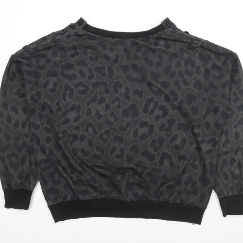 Euromoda Womens Grey Animal Print Polyester Pullover Sweatshirt Size XL Pullover - Leopard Print, Button Detail