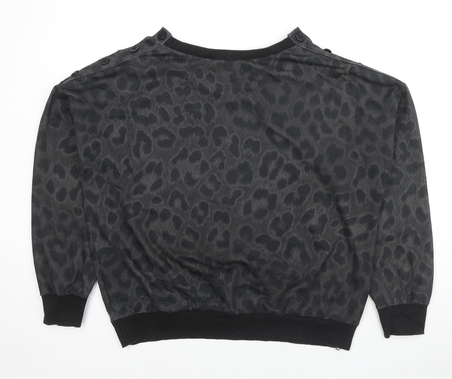 Euromoda Womens Grey Animal Print Polyester Pullover Sweatshirt Size XL Pullover - Leopard Print, Button Detail