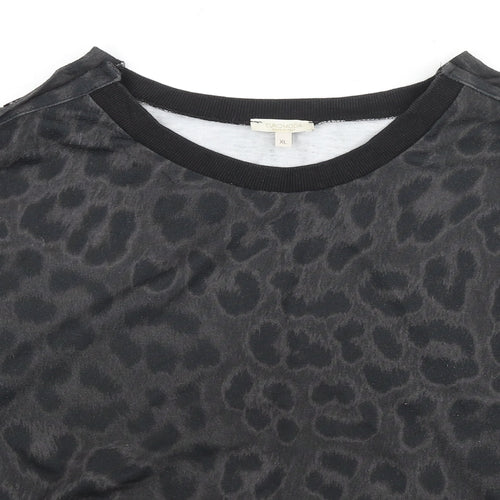 Euromoda Womens Grey Animal Print Polyester Pullover Sweatshirt Size XL Pullover - Leopard Print, Button Detail