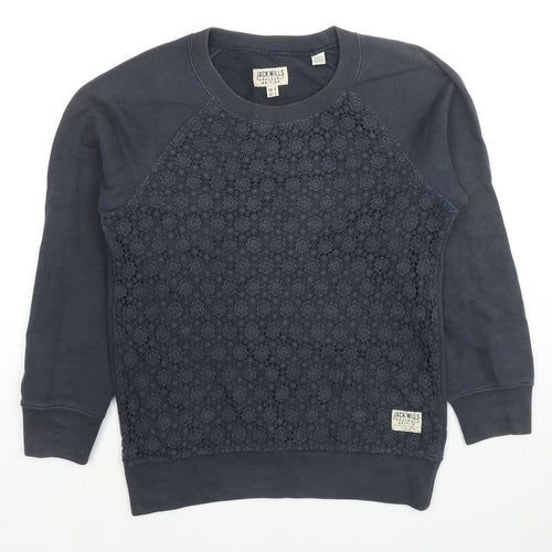 Jack Wills Womens Black Floral Cotton Pullover Sweatshirt Size 6 Pullover - Lace Detail