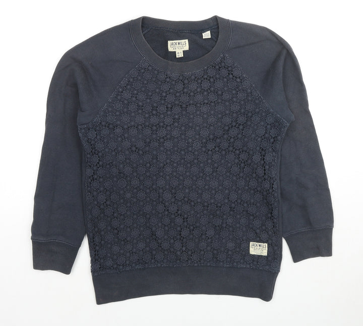 Jack Wills Womens Black Floral Cotton Pullover Sweatshirt Size 6 Pullover - Lace Detail
