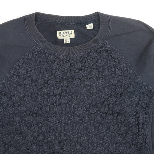 Jack Wills Womens Black Floral Cotton Pullover Sweatshirt Size 6 Pullover - Lace Detail