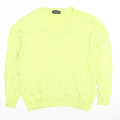 MO Womens Green V-Neck Viscose Pullover Jumper Size 2XL - Neon