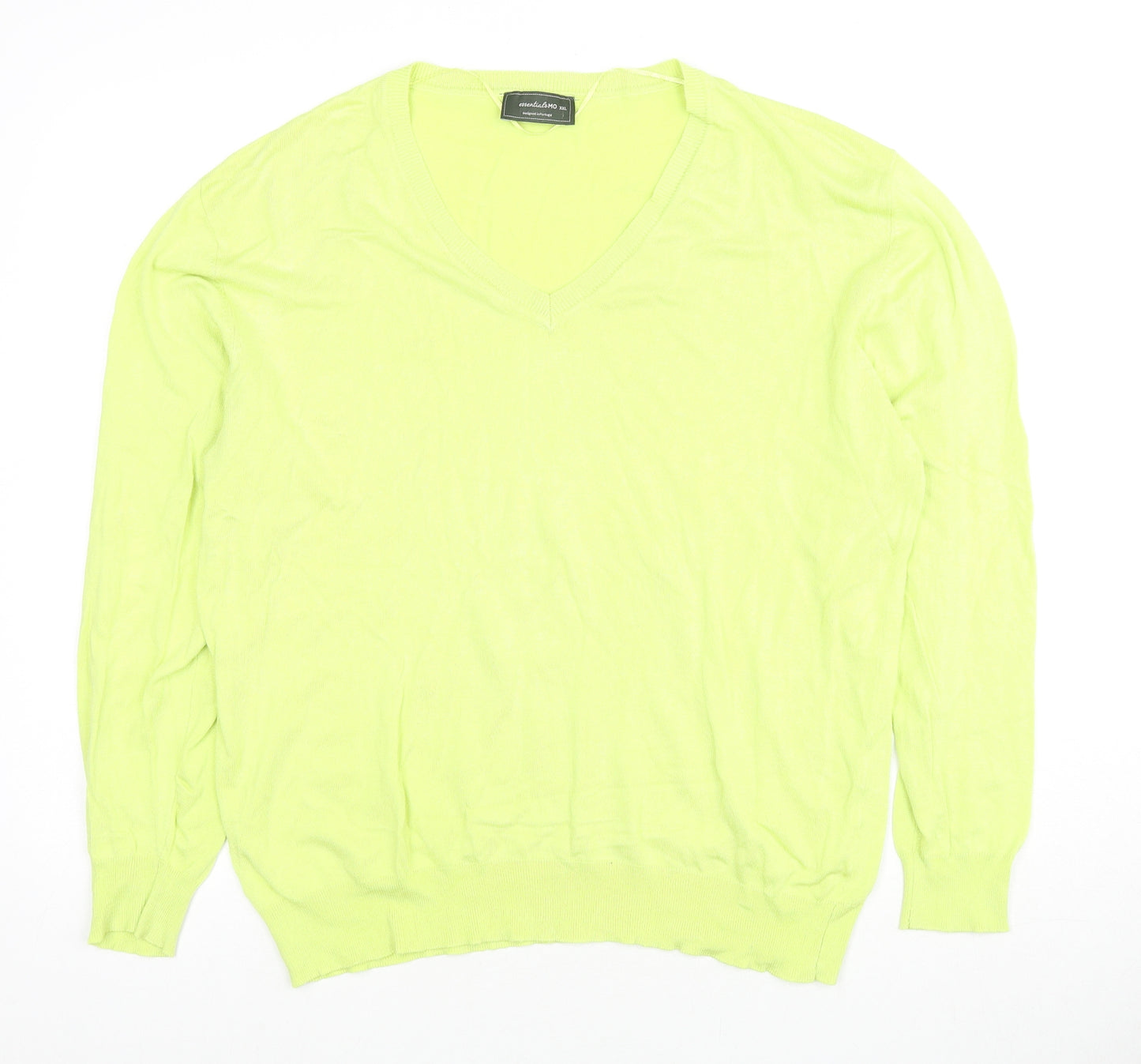 MO Womens Green V-Neck Viscose Pullover Jumper Size 2XL - Neon