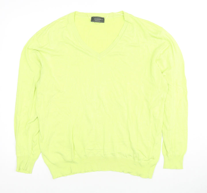 MO Womens Green V-Neck Viscose Pullover Jumper Size 2XL - Neon