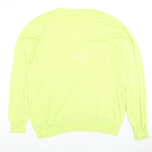 MO Womens Green V-Neck Viscose Pullover Jumper Size 2XL - Neon