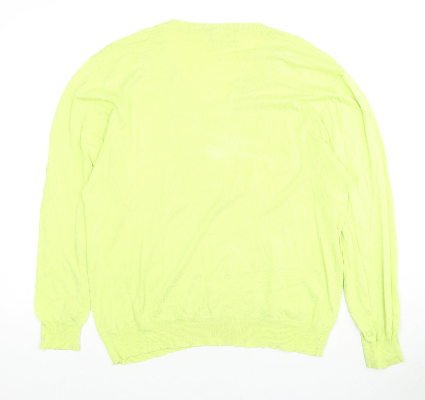 MO Womens Green V-Neck Viscose Pullover Jumper Size 2XL - Neon