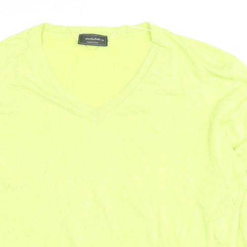 MO Womens Green V-Neck Viscose Pullover Jumper Size 2XL - Neon