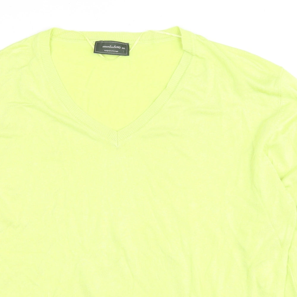 MO Womens Green V-Neck Viscose Pullover Jumper Size 2XL - Neon