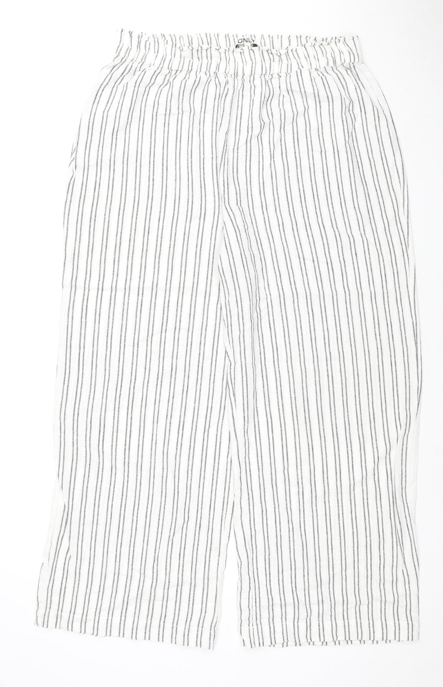 Only Womens White Striped Viscose Capri Trousers Size XL L26 in Regular
