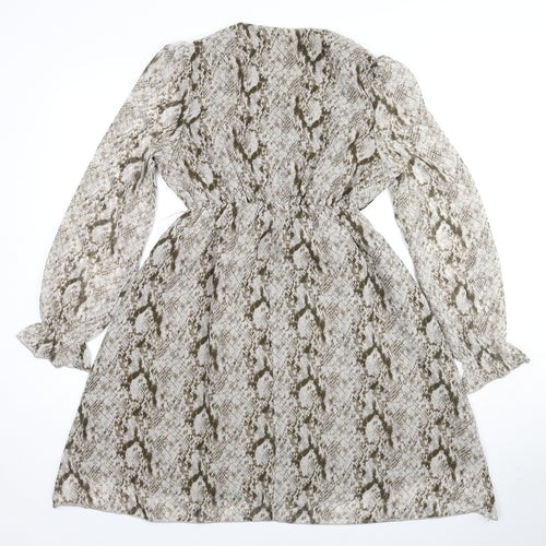 Kaycee Womens Beige Animal Print Polyester Fit & Flare Size L V-Neck Pullover - Snake Pattern