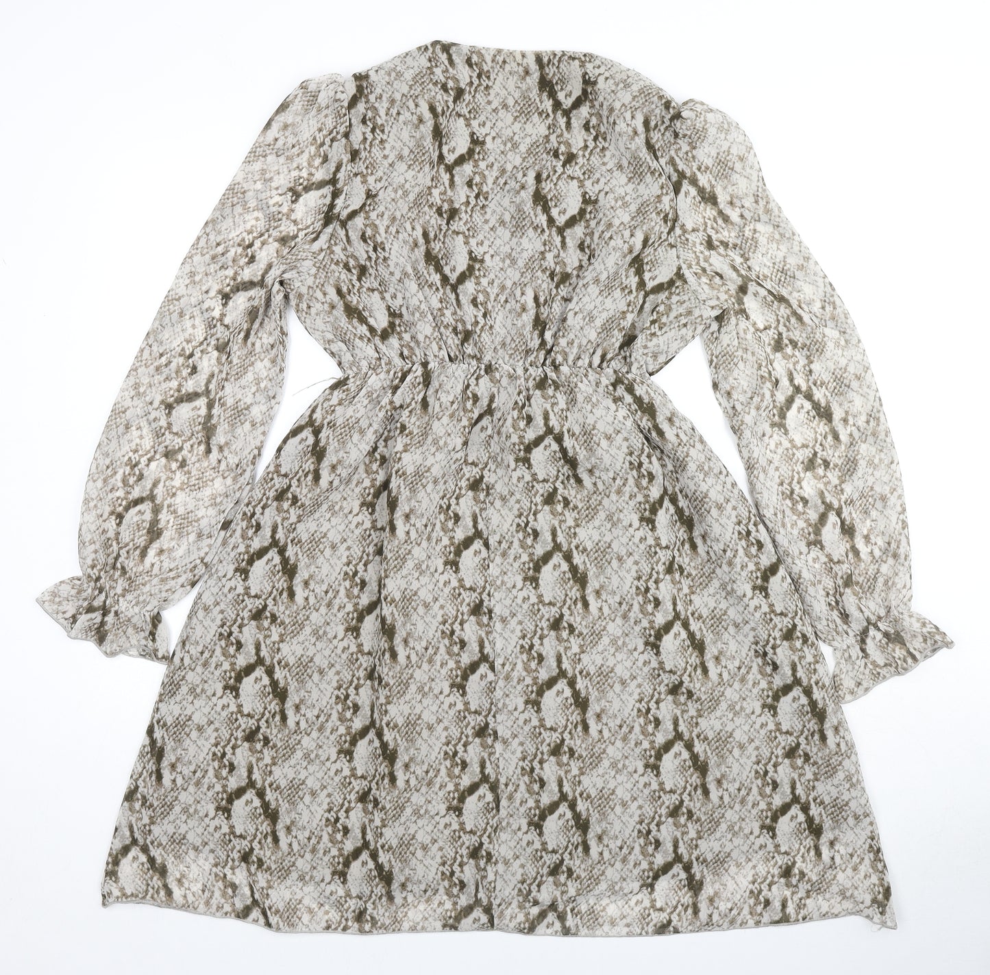 Kaycee Womens Beige Animal Print Polyester Fit & Flare Size L V-Neck Pullover - Snake Pattern