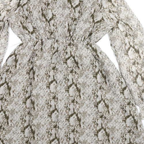 Kaycee Womens Beige Animal Print Polyester Fit & Flare Size L V-Neck Pullover - Snake Pattern