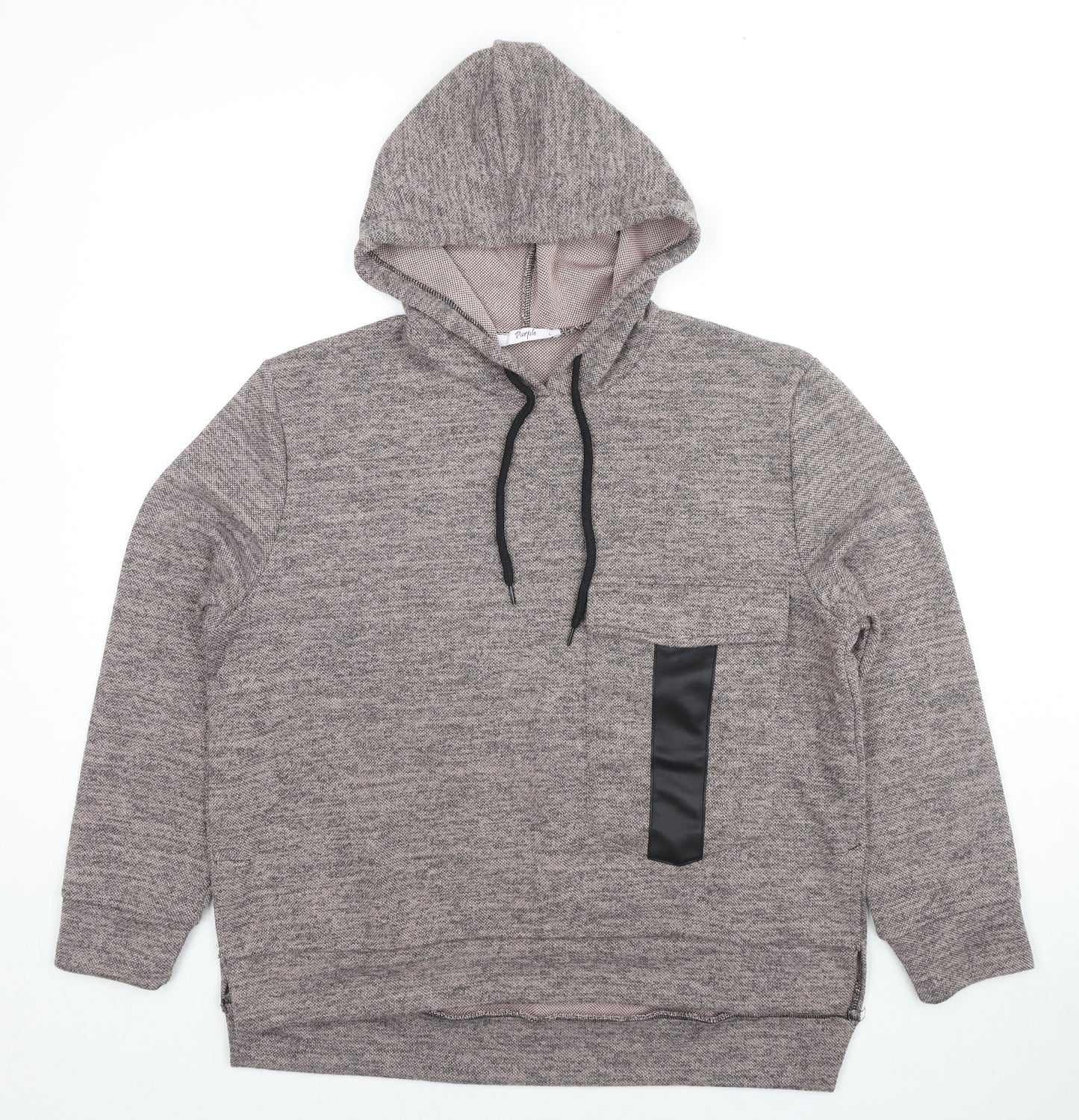 Purple Womens Beige Cotton Pullover Hoodie Size L Pullover