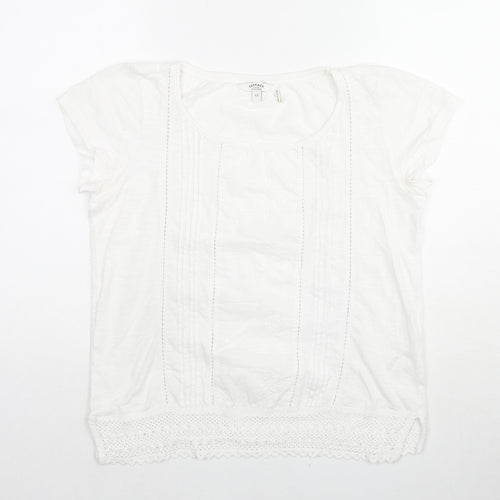 Fat Face Womens White Floral Cotton Basic T-Shirt Size 12 Round Neck - Embraided Flowers