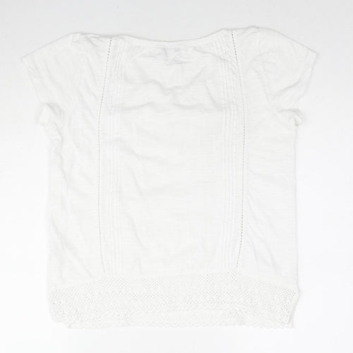 Fat Face Womens White Floral Cotton Basic T-Shirt Size 12 Round Neck - Embraided Flowers