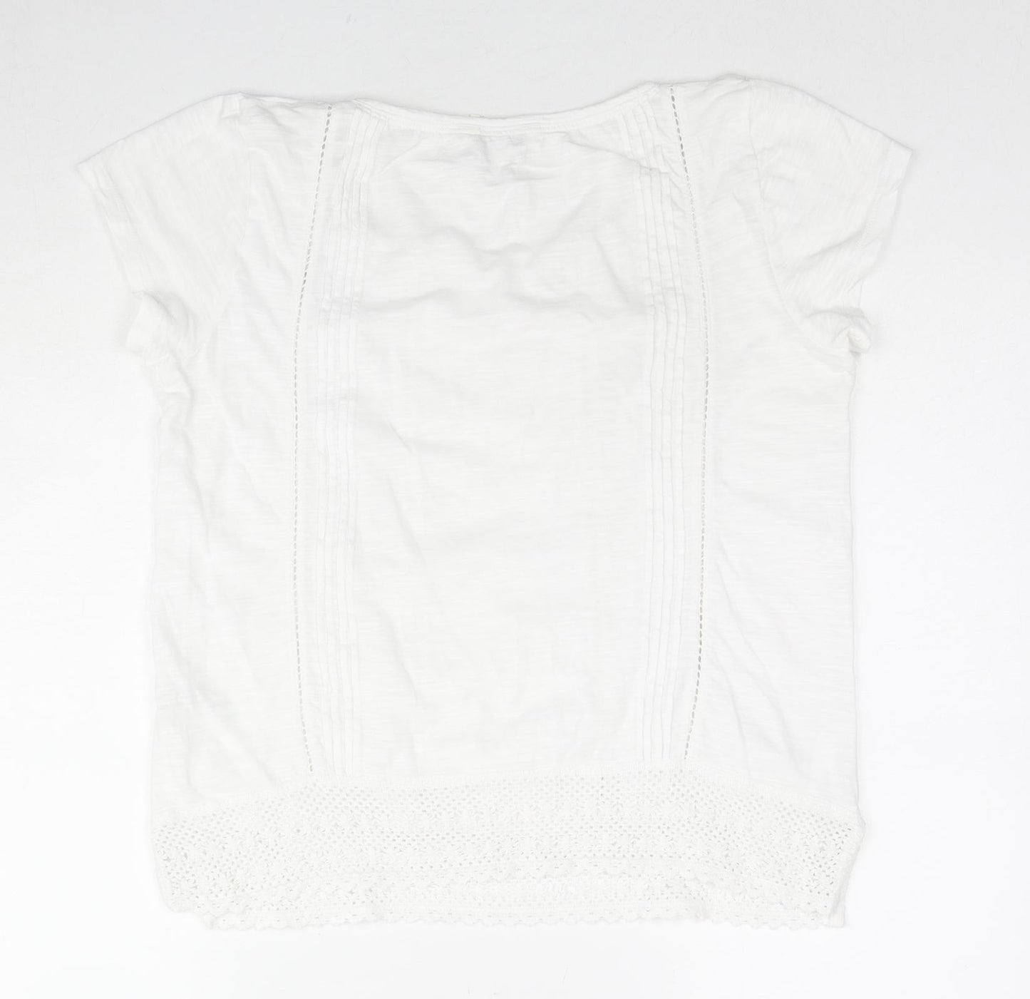 Fat Face Womens White Floral Cotton Basic T-Shirt Size 12 Round Neck - Embraided Flowers