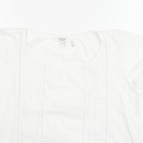 Fat Face Womens White Floral Cotton Basic T-Shirt Size 12 Round Neck - Embraided Flowers