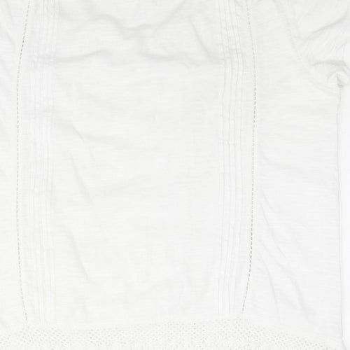 Fat Face Womens White Floral Cotton Basic T-Shirt Size 12 Round Neck - Embraided Flowers