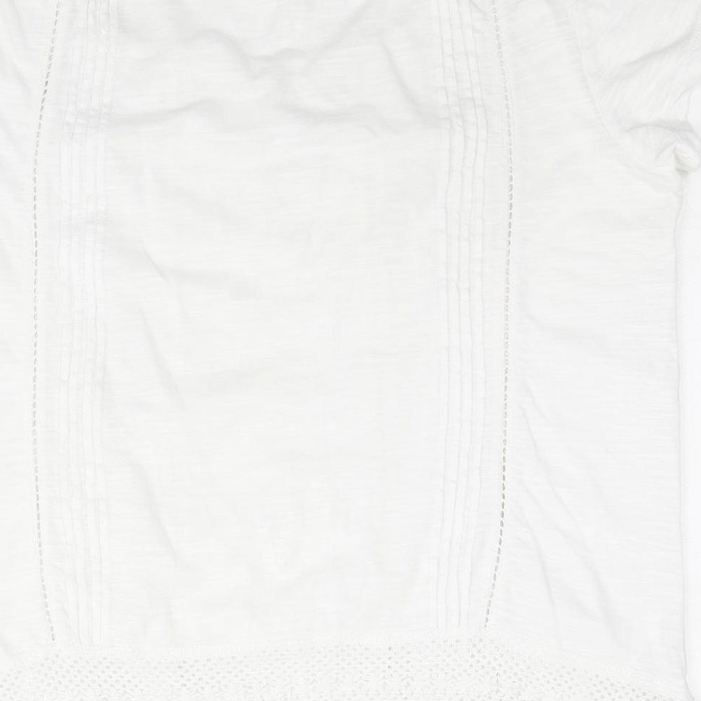 Fat Face Womens White Floral Cotton Basic T-Shirt Size 12 Round Neck - Embraided Flowers