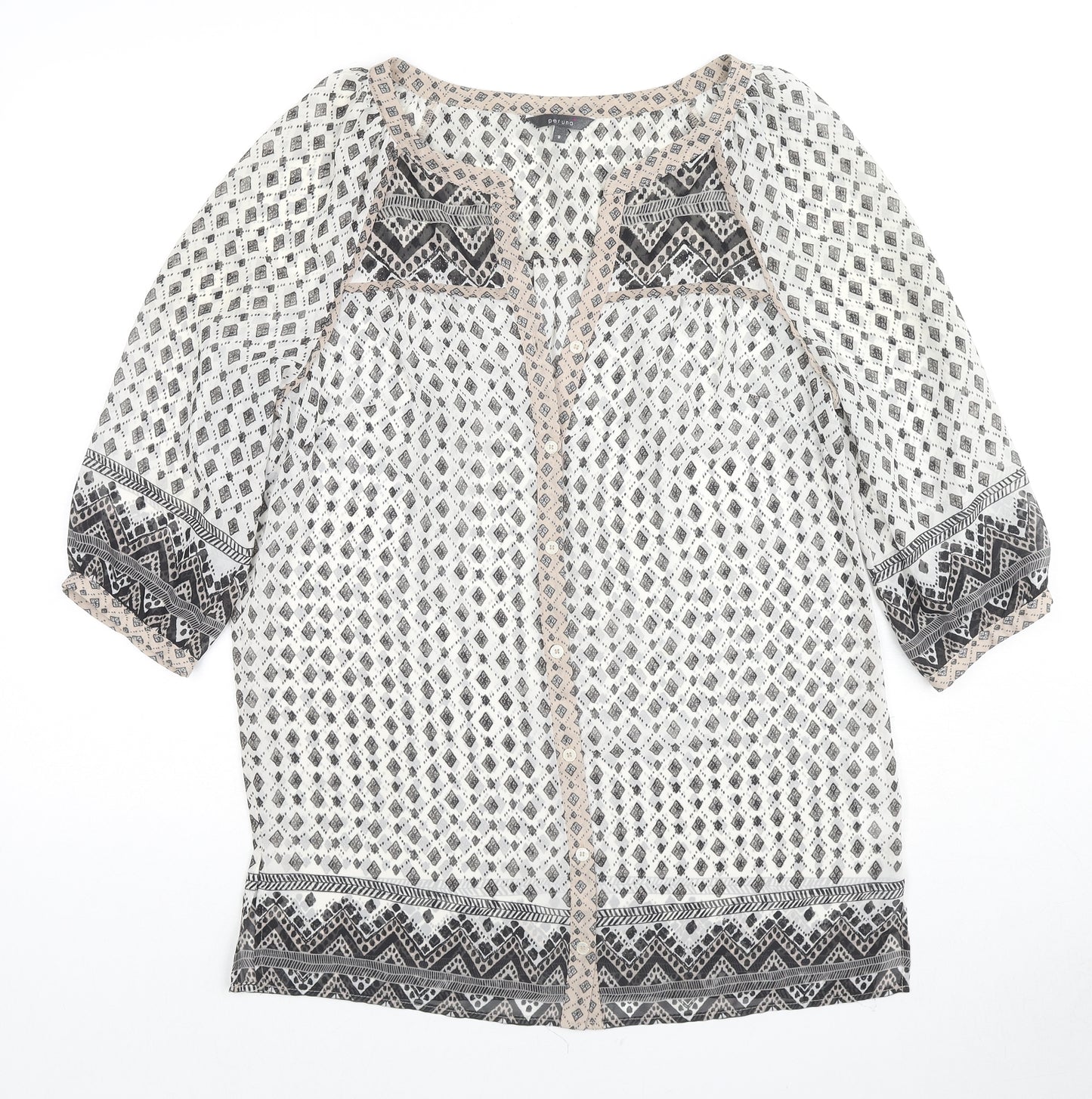 Per Una Womens Multicoloured Geometric Polyester Basic Button-Up Size 8 V-Neck