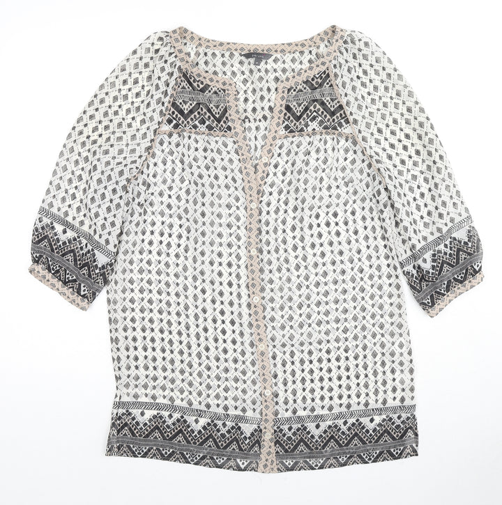 Per Una Womens Multicoloured Geometric Polyester Basic Button-Up Size 8 V-Neck