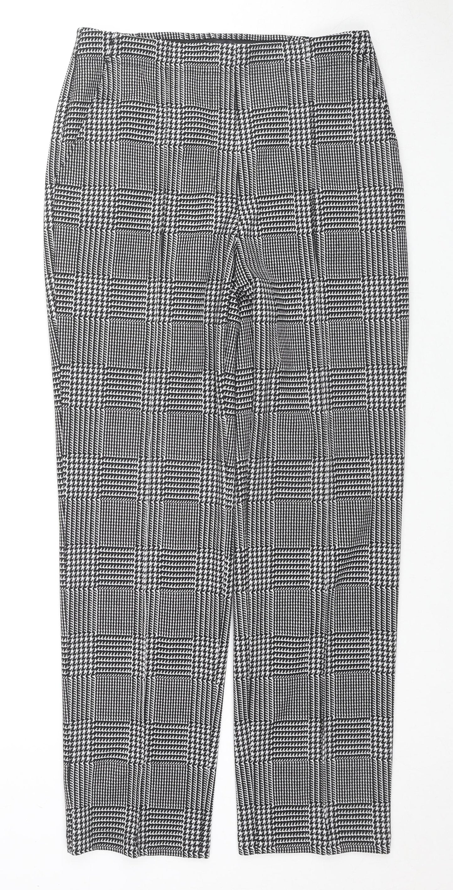 Marks and Spencer Womens Grey Herringbone Viscose Trousers Size 10 L28 in Regular Zip