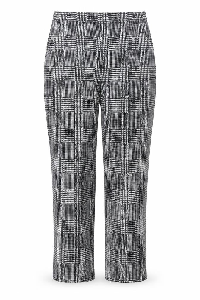 Front view of Marks & Spencer women’s grey herringbone viscose trousers, size UK 10, 28-inch leg regular zip