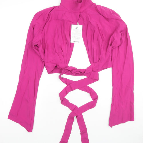 Lefon Womens Pink Viscose Wrap Blouse Size 12 High Neck