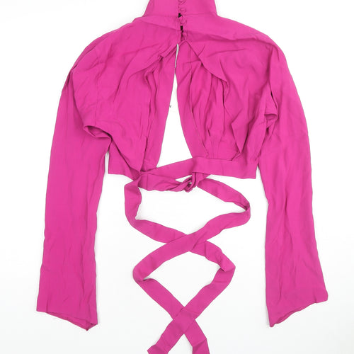 Lefon Womens Pink Viscose Wrap Blouse Size 12 High Neck