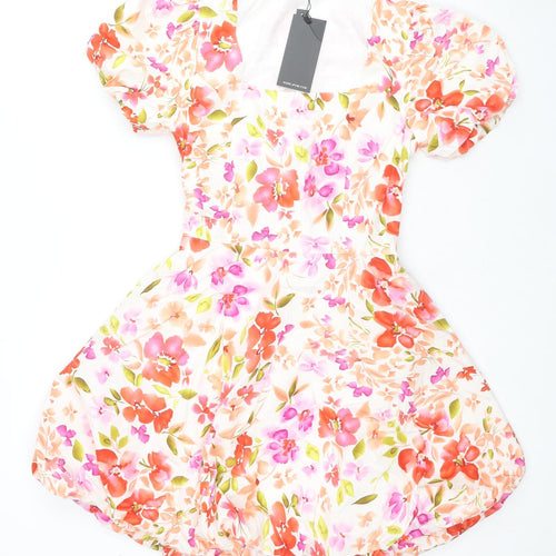 Jus De Pom Womens Multicoloured Floral Polyester Fit & Flare Size S Square Neck Tie - Size S/M