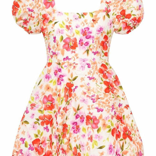 Jus De Pom Womens Multicoloured Floral Polyester Fit & Flare Size S Square Neck Tie - Size S/M