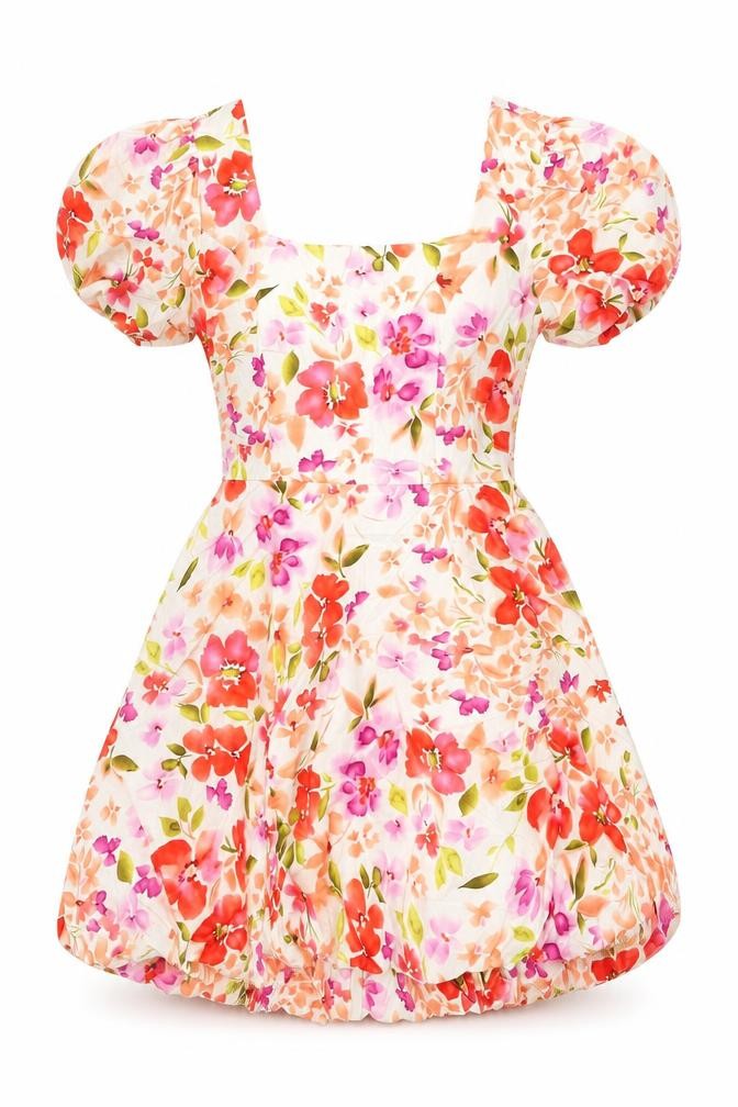 Jus De Pom Womens Multicoloured Floral Polyester Fit & Flare Size S Square Neck Tie - Size S/M