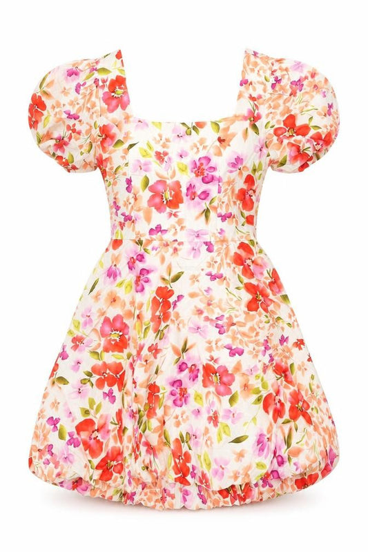 Front view of Jus De Pom women’s multicoloured floral polyester fit & flare, size S, square neck tie -, size S/m