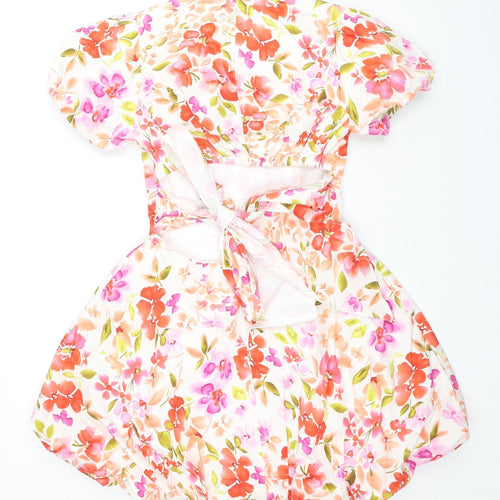 Jus De Pom Womens Multicoloured Floral Polyester Fit & Flare Size S Square Neck Tie - Size S/M