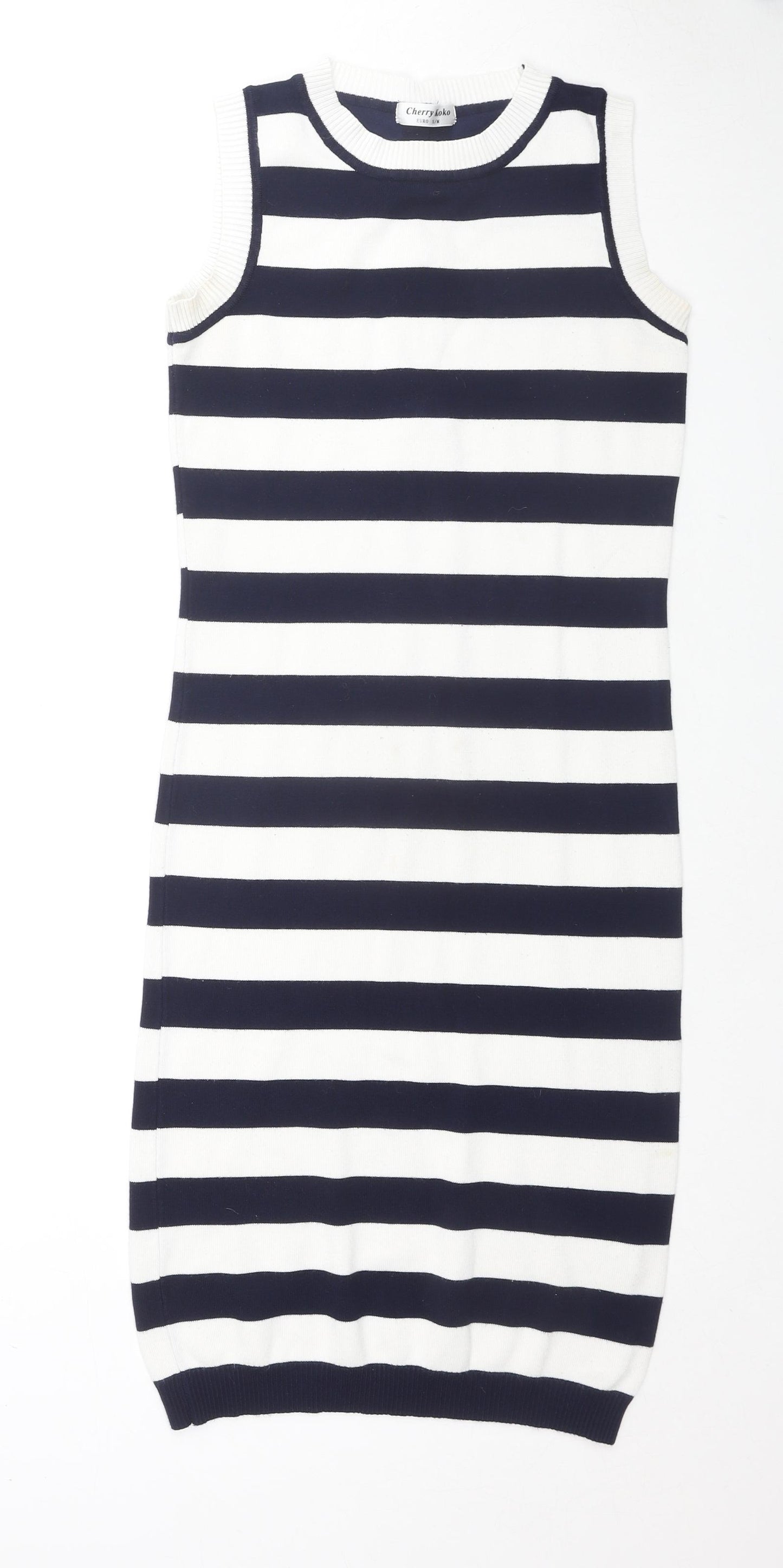 Cherry Coco Womens Black Striped Cotton Tank Dress Size S Round Neck Pullover - Size S/M