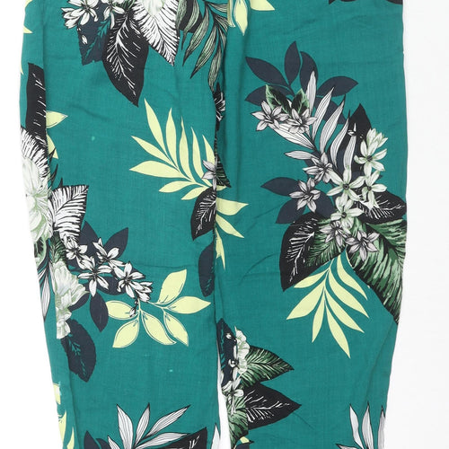 Blue Chameleon Womens Green Floral Viscose Chino Trousers Size S L26 in Regular Drawstring