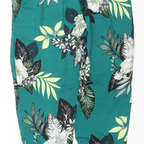 Blue Chameleon Womens Green Floral Viscose Chino Trousers Size S L26 in Regular Drawstring
