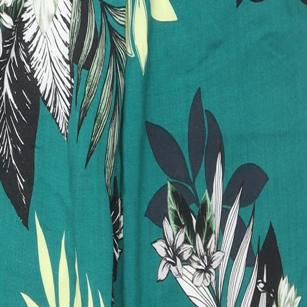 Blue Chameleon Womens Green Floral Viscose Chino Trousers Size S L26 in Regular Drawstring